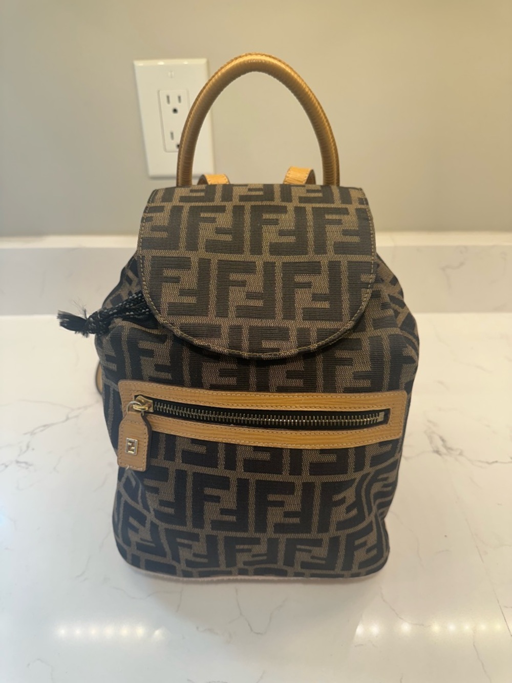 Fendi Brown & Tan FF Logo Backpack